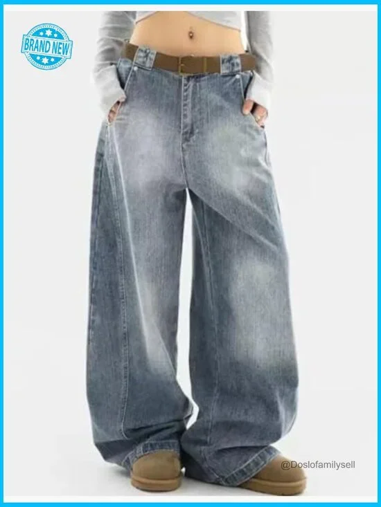 Barrel Wide Leg Jeans Loose Oversized Boyfriend Pants Y2K Aesthetic Street Style - Picture 2 of 6